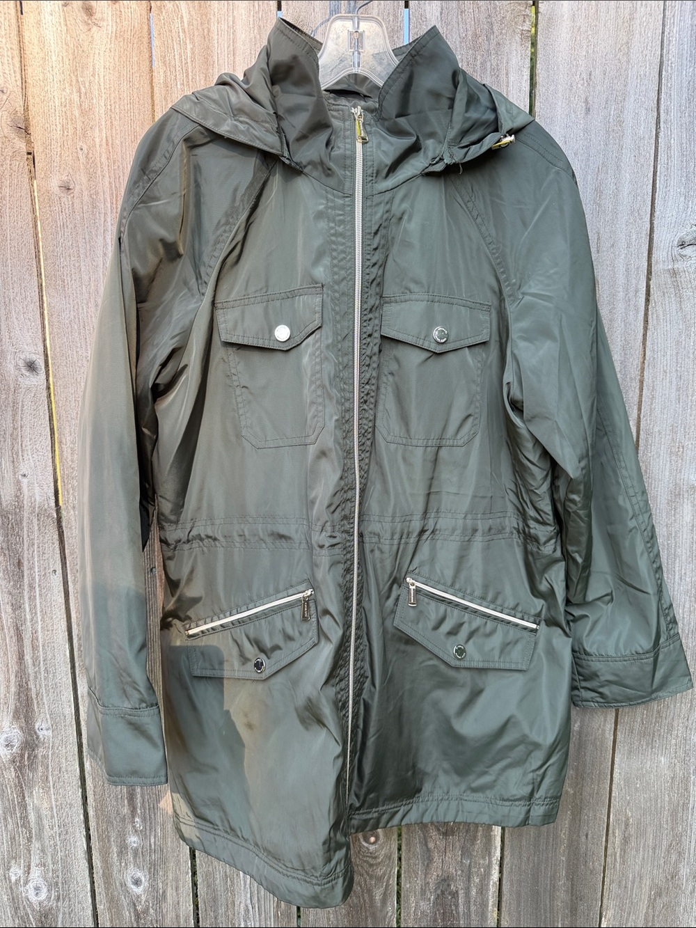 Womens Olive Green Hooded Packable Jacket